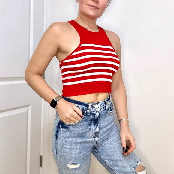 Racer Stripe Crop Knit Top - Picture 2 of 7